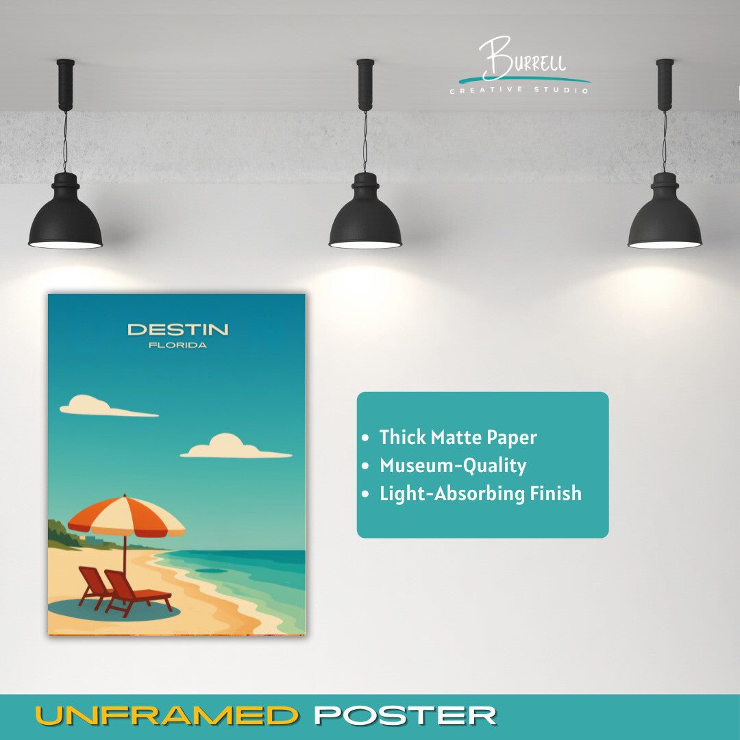 Destin Florida Beach View Travel Poster & Wall Art Poster Print