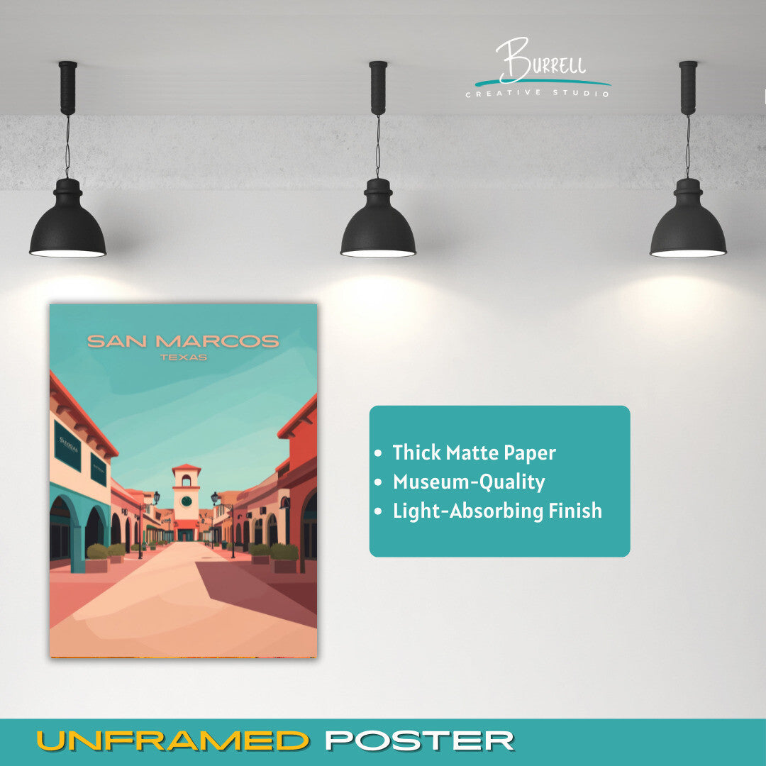 San Marcos Texas Shopping Mall Travel Poster & Wall Art Poster Print