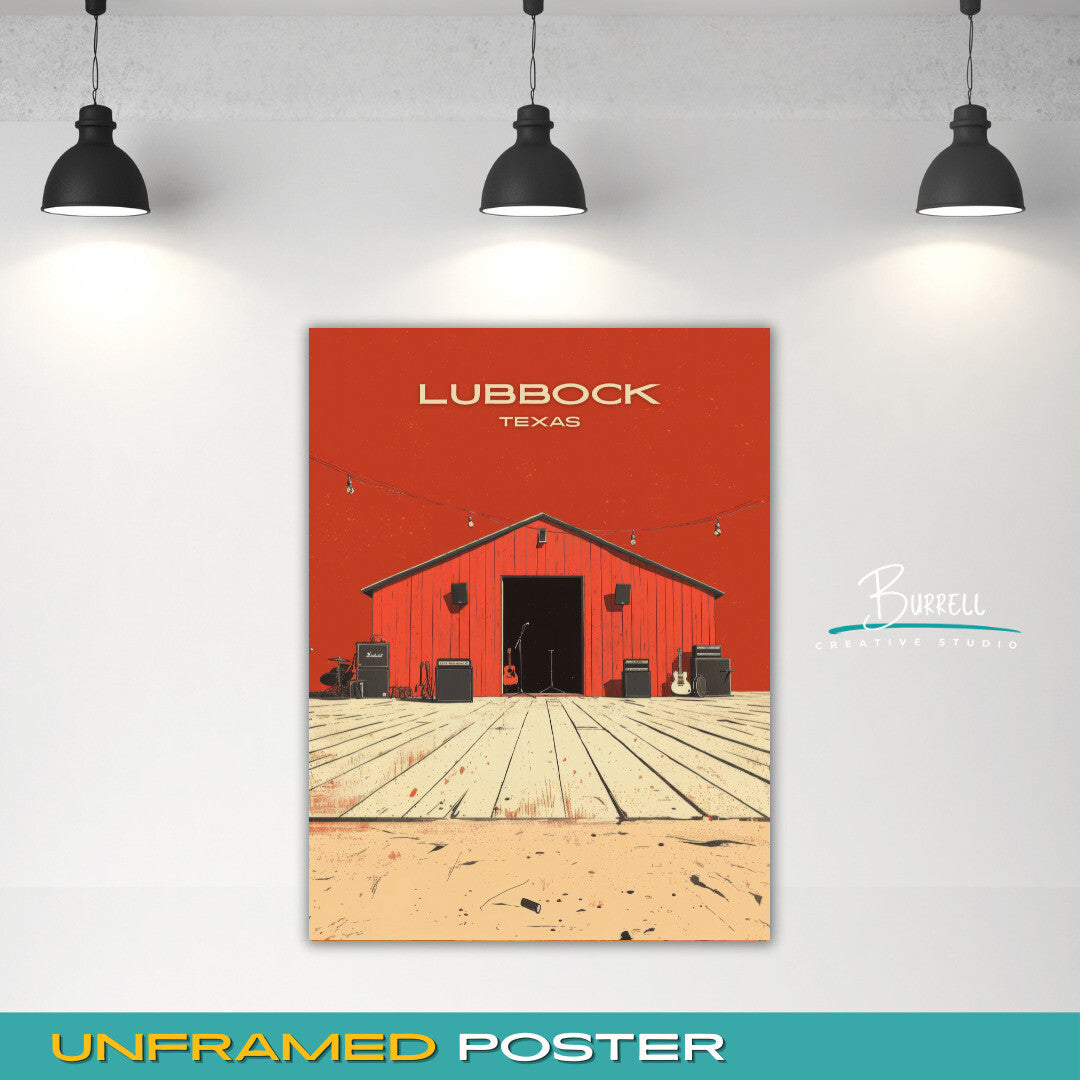 Lubbock Texas Rock Music Culture Travel Poster & Wall Art Poster Print