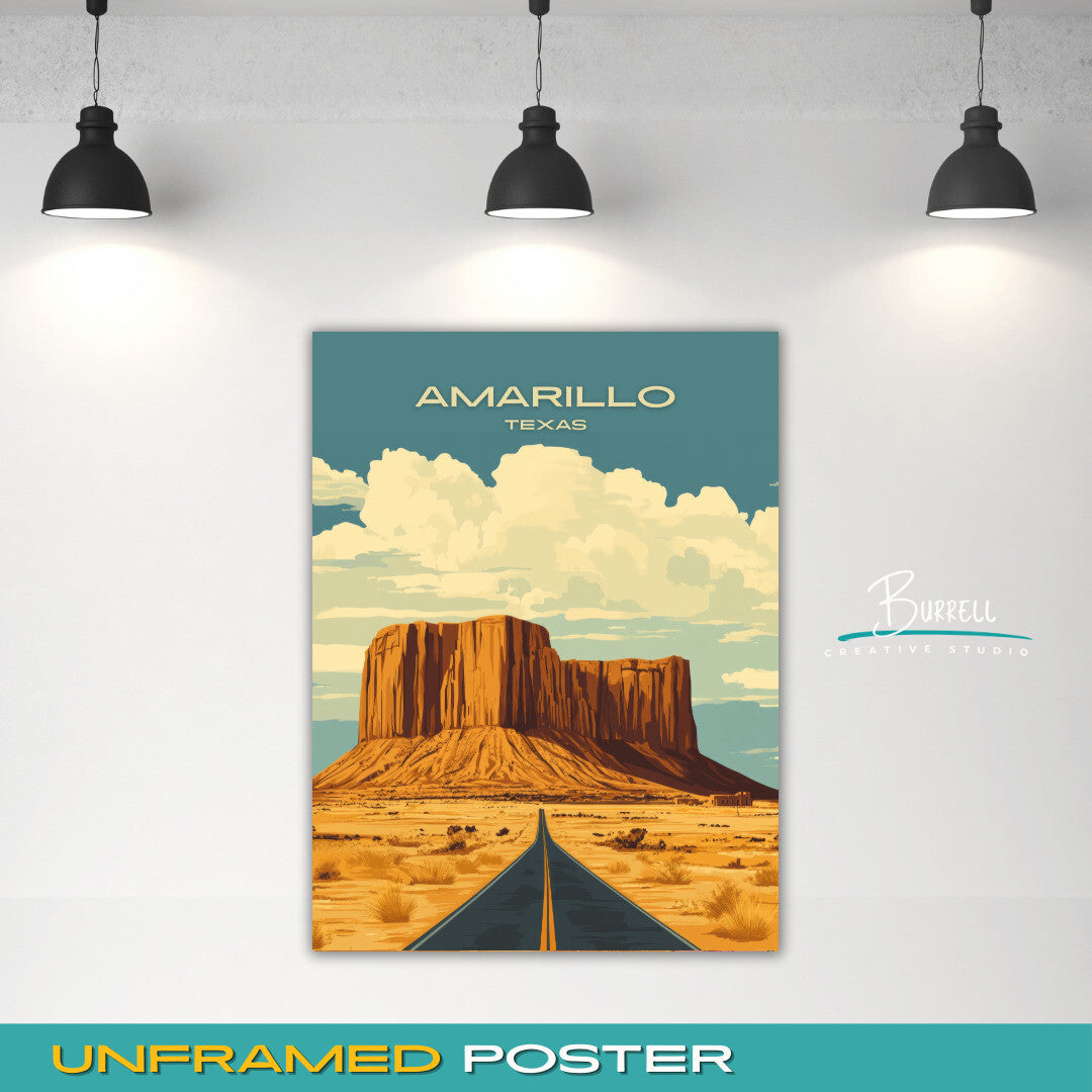 Amarillo Texas Desert View Travel Poster & Wall Art Poster Print
