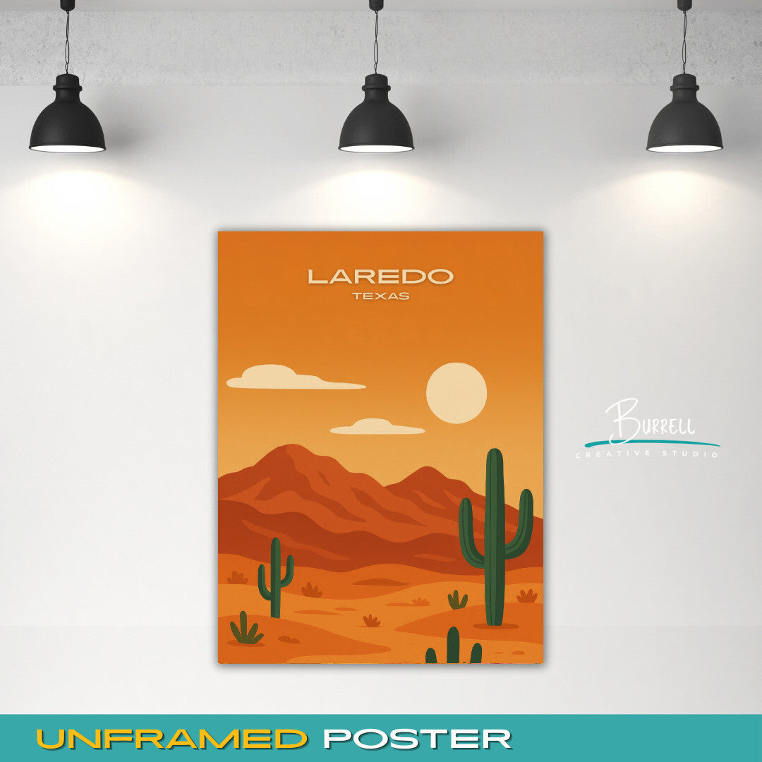 Laredo Texas Desert View Travel Poster & Wall Art Poster Print