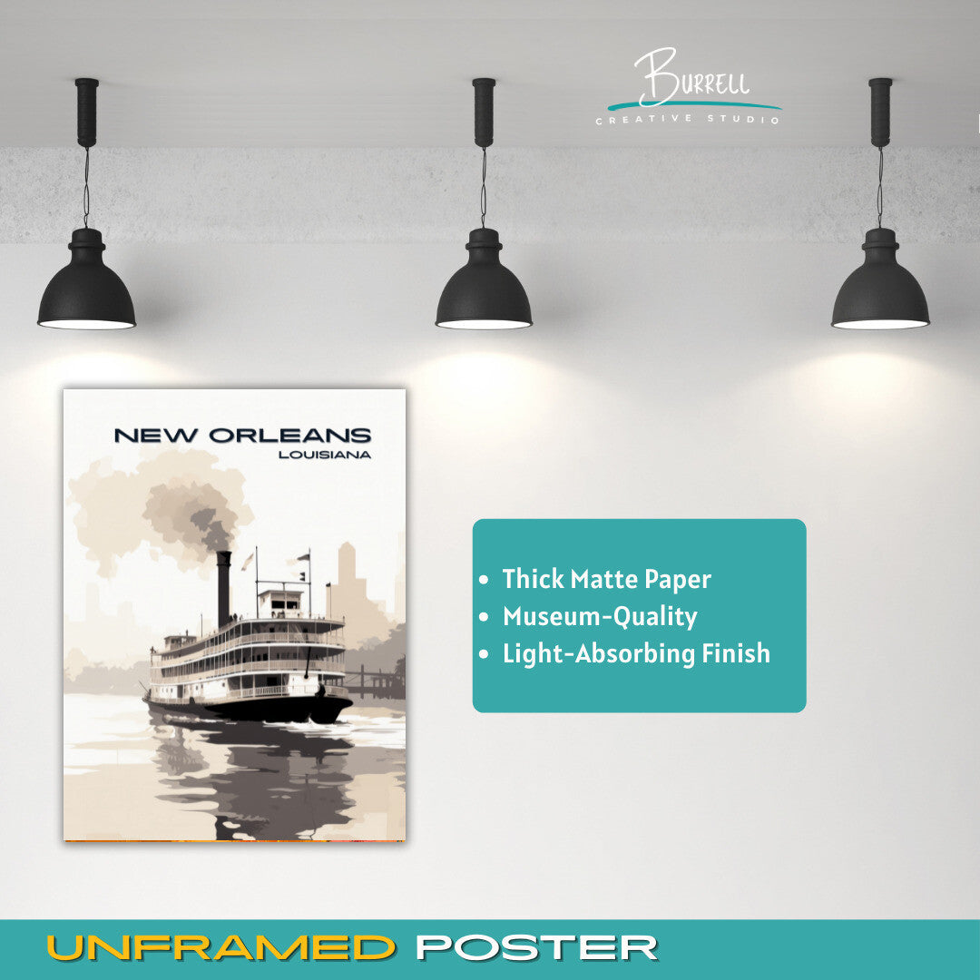 New Orleans Louisiana Steamboat Travel Poster & Wall Art Poster Print