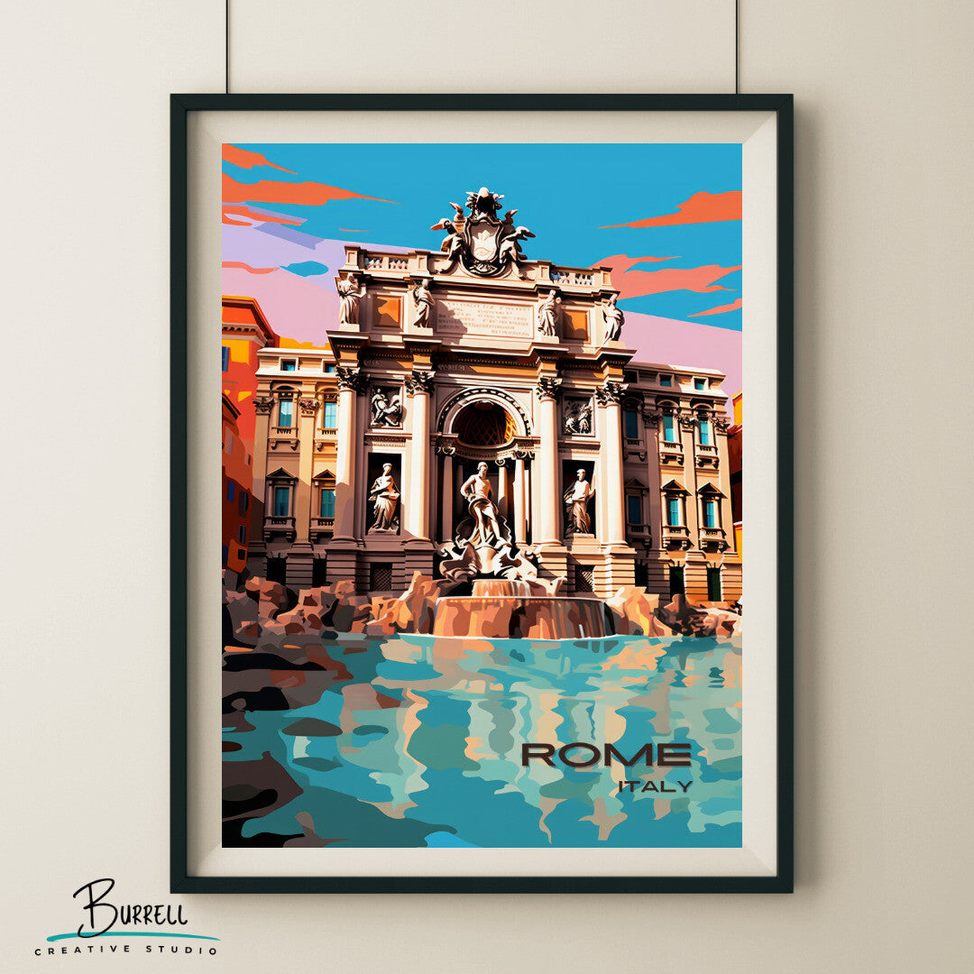 Rome Italy Trevi Fountain Travel Poster & Wall Art Poster Print