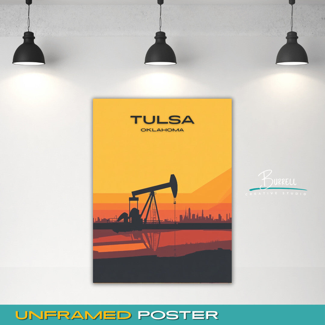 Tulsa Oklahoma Oil Scenery Travel Poster & Wall Art Poster Print