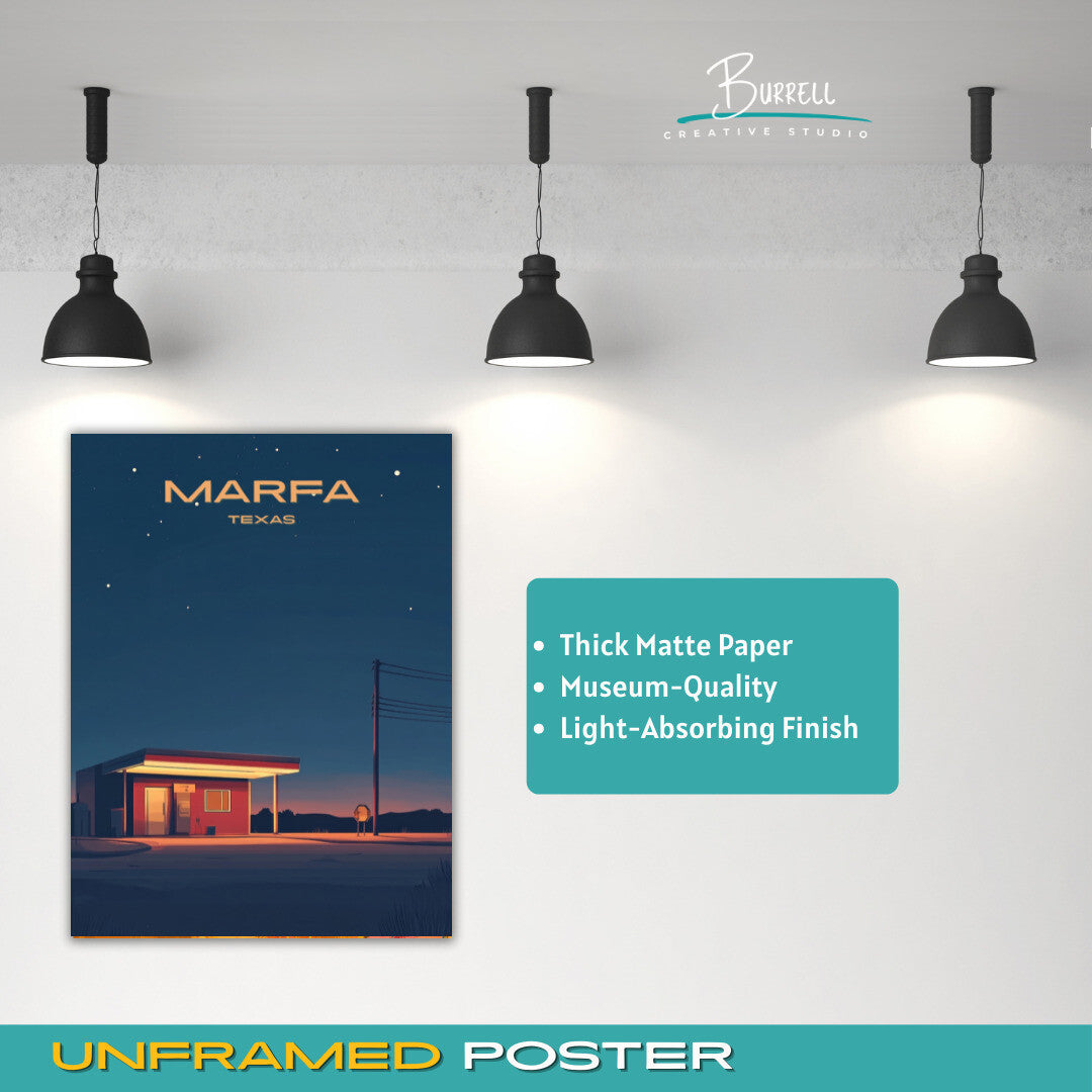 Marfa Texas Small Town Charm Travel Poster & Wall Art Poster Print