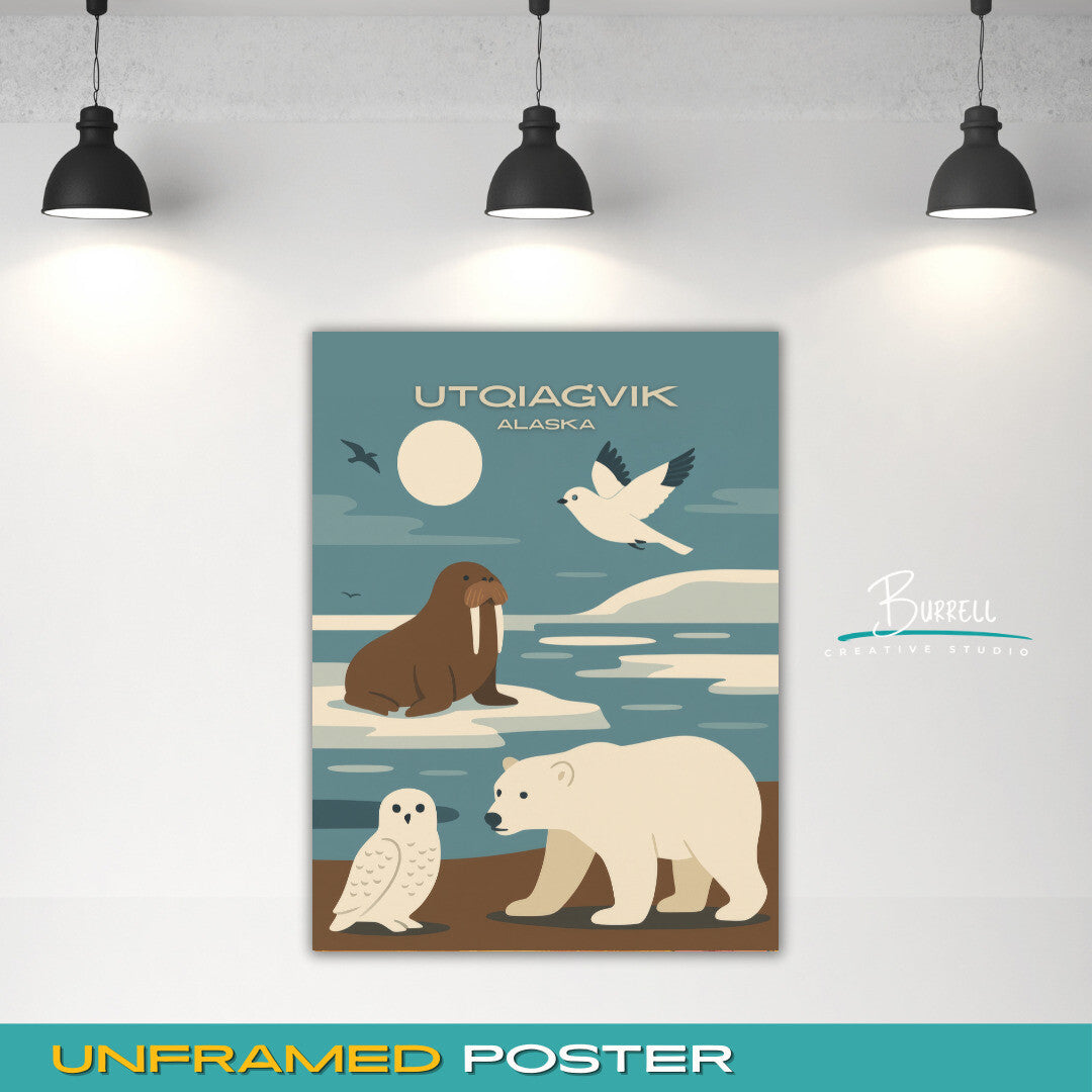 Utqiaġvik Alaska Wildlife Travel Poster & Wall Art Poster Print