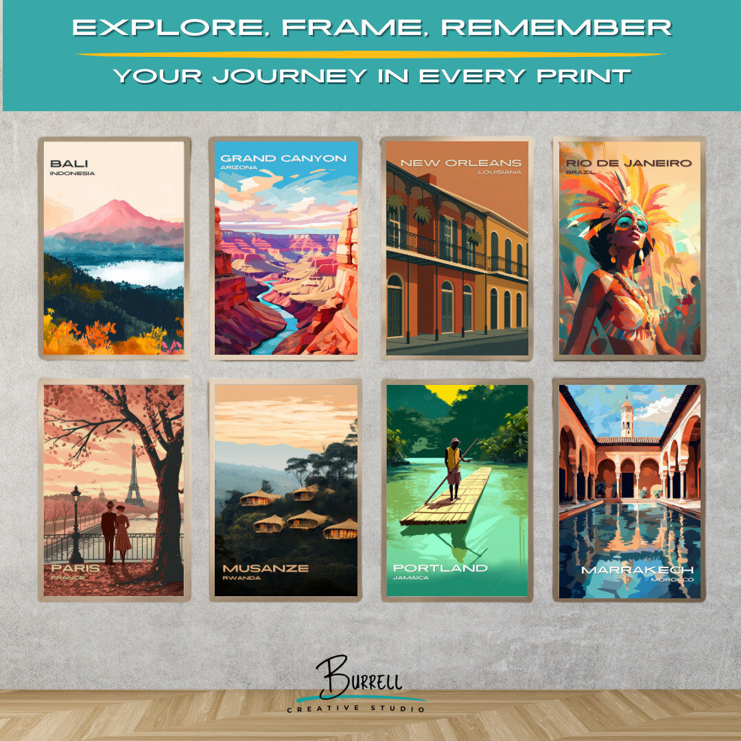New Orleans Louisiana Vintage French Quarters Travel Poster & Wall Art Poster Print