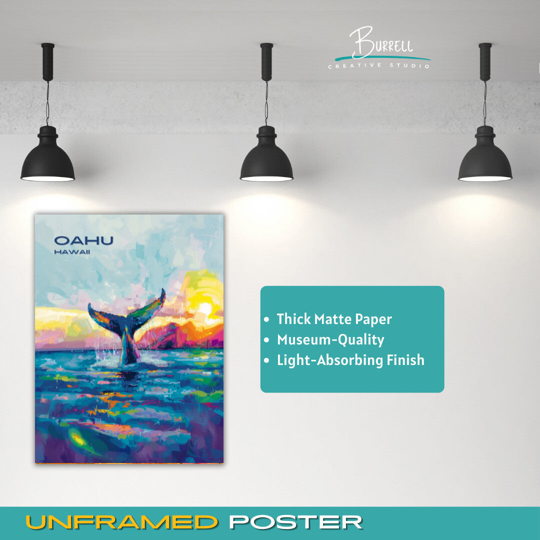 Onahu Hawaii Whale Watching Travel Poster & Wall Art Poster Print