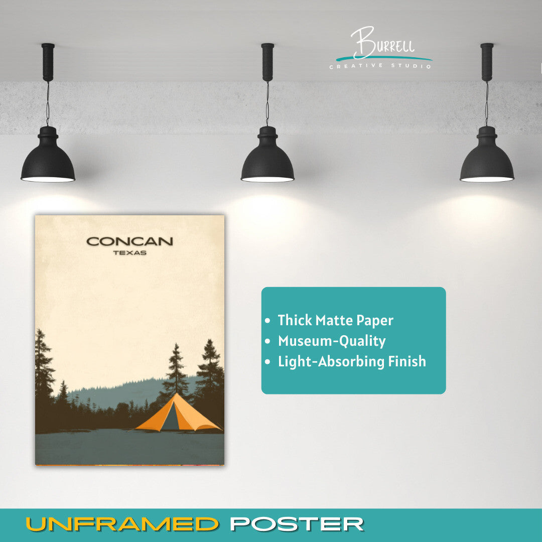 Concan Texas Camping Travel Poster & Wall Art Poster Print