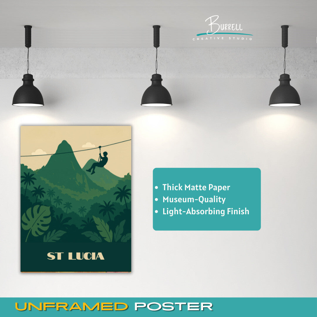 Castries St Lucia Rainforest Zipline Adventure Travel Poster & Wall Art Poster Print