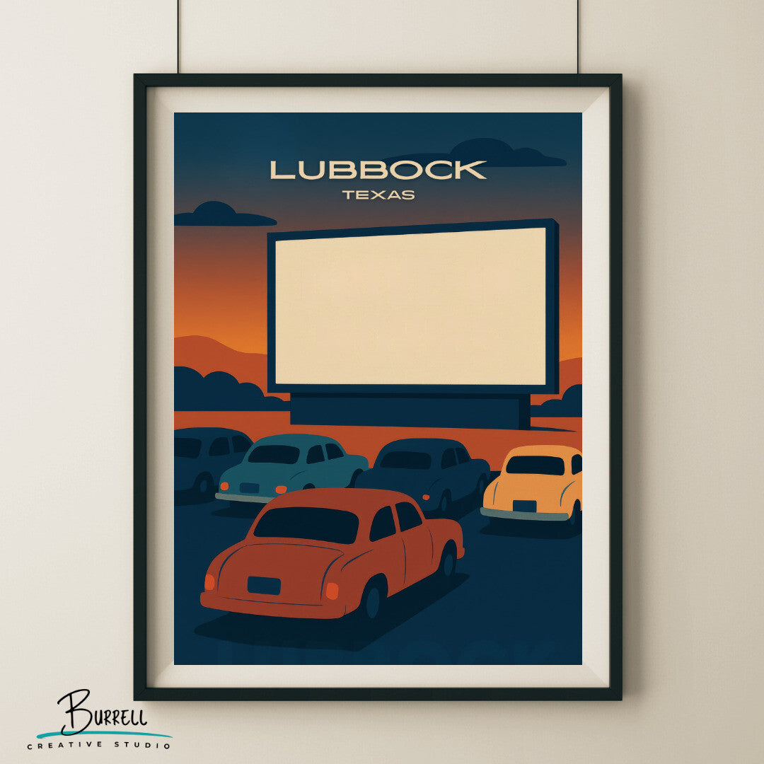 Lubbock Texas Drive In Movie Travel Poster & Wall Art Poster Print