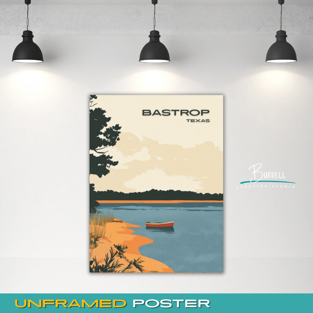 Bastrop Texas Lake Travel Poster & Wall Art Poster Print