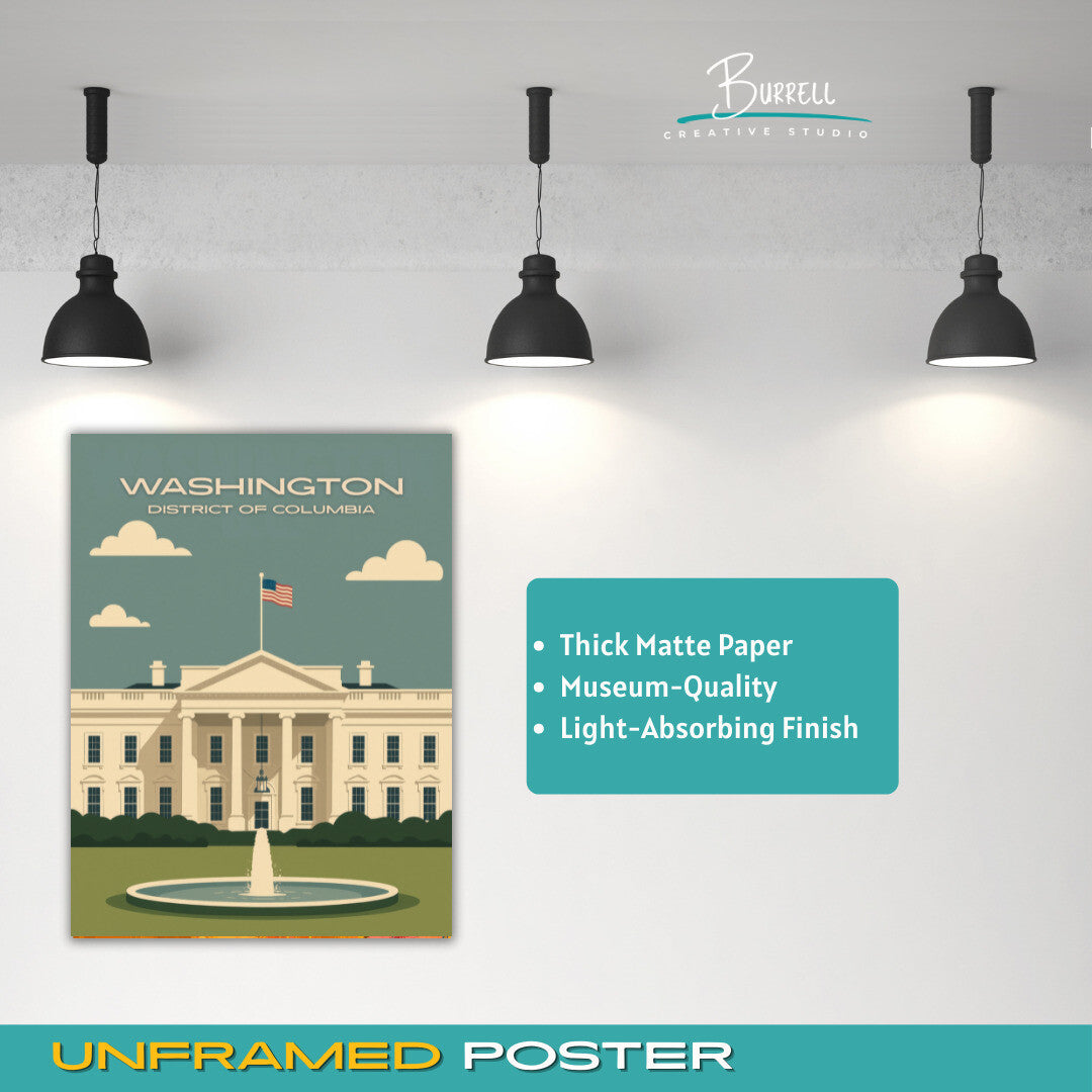 Washington District Of Columbia White House Scenery Travel Poster & Wall Art Poster Print