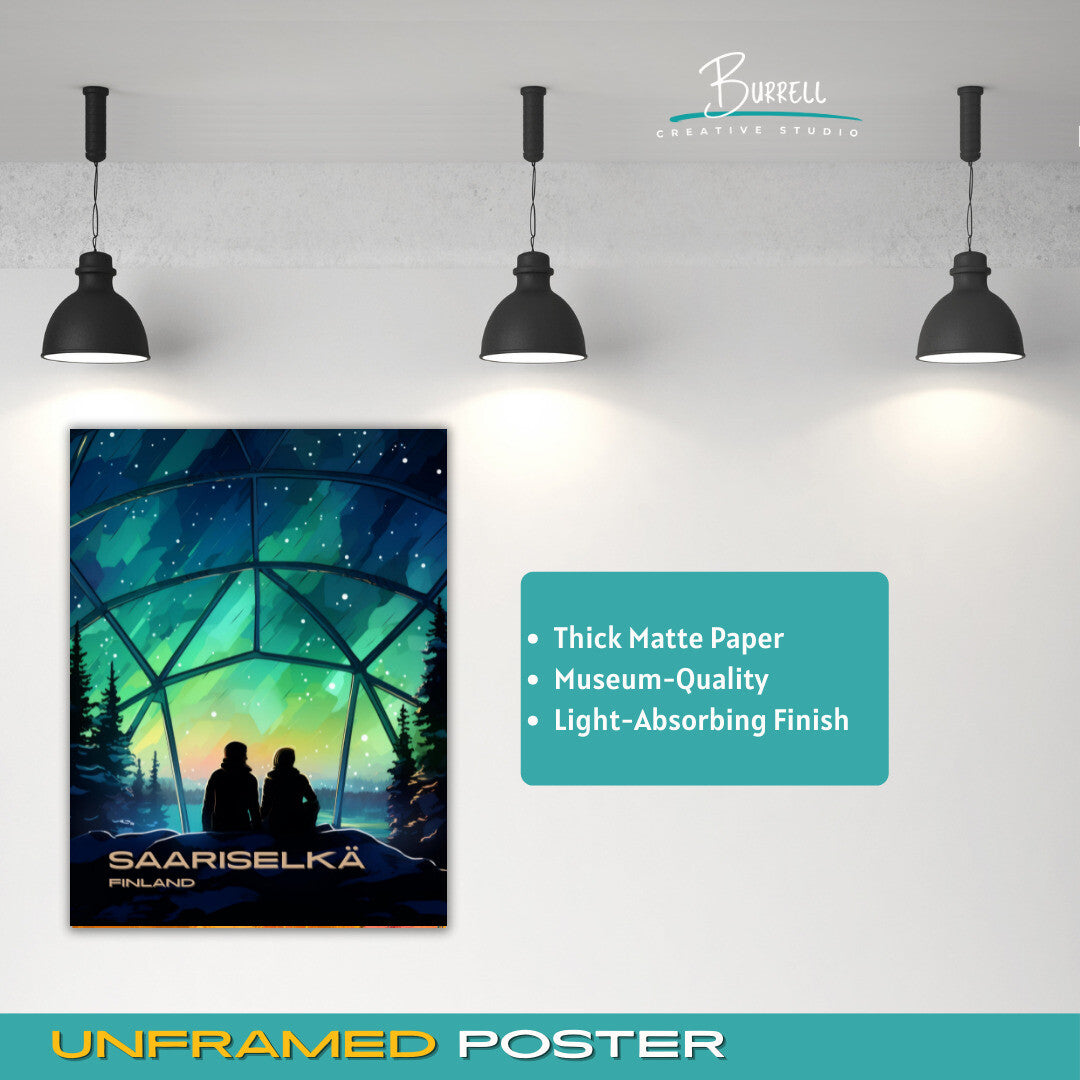 Saariselkä Finland Northern Lights Travel Poster & Wall Art Poster Print