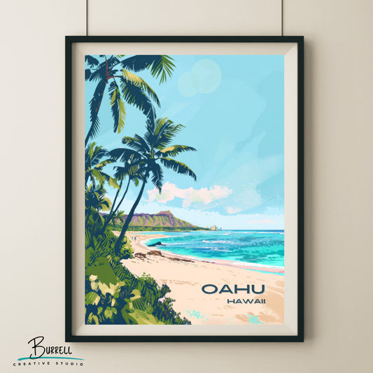 Onahu Hawaii Beach View Travel Poster & Wall Art Poster Print