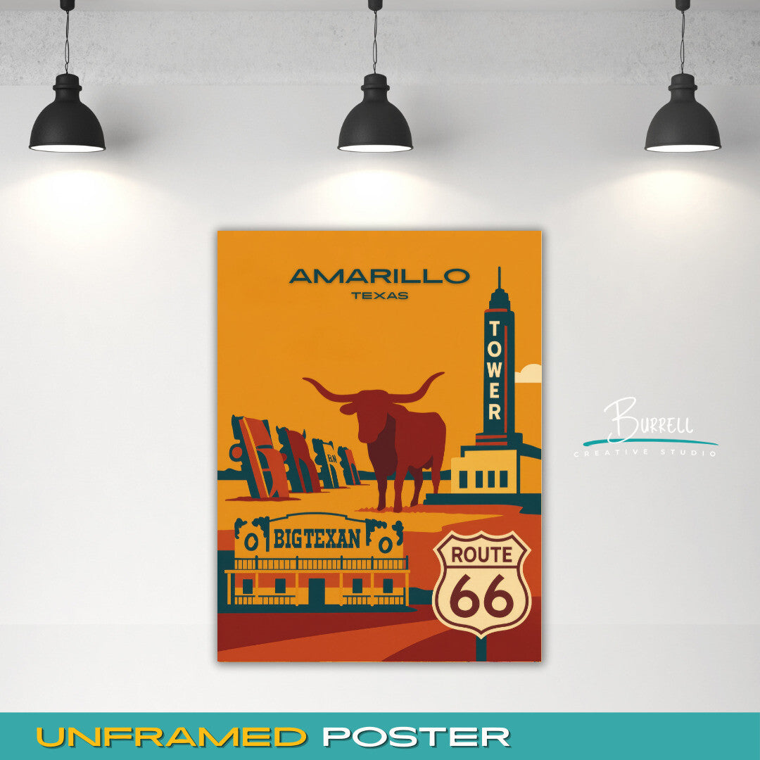Amarillo Texas Unique Attractions Travel Poster & Wall Art Poster Print