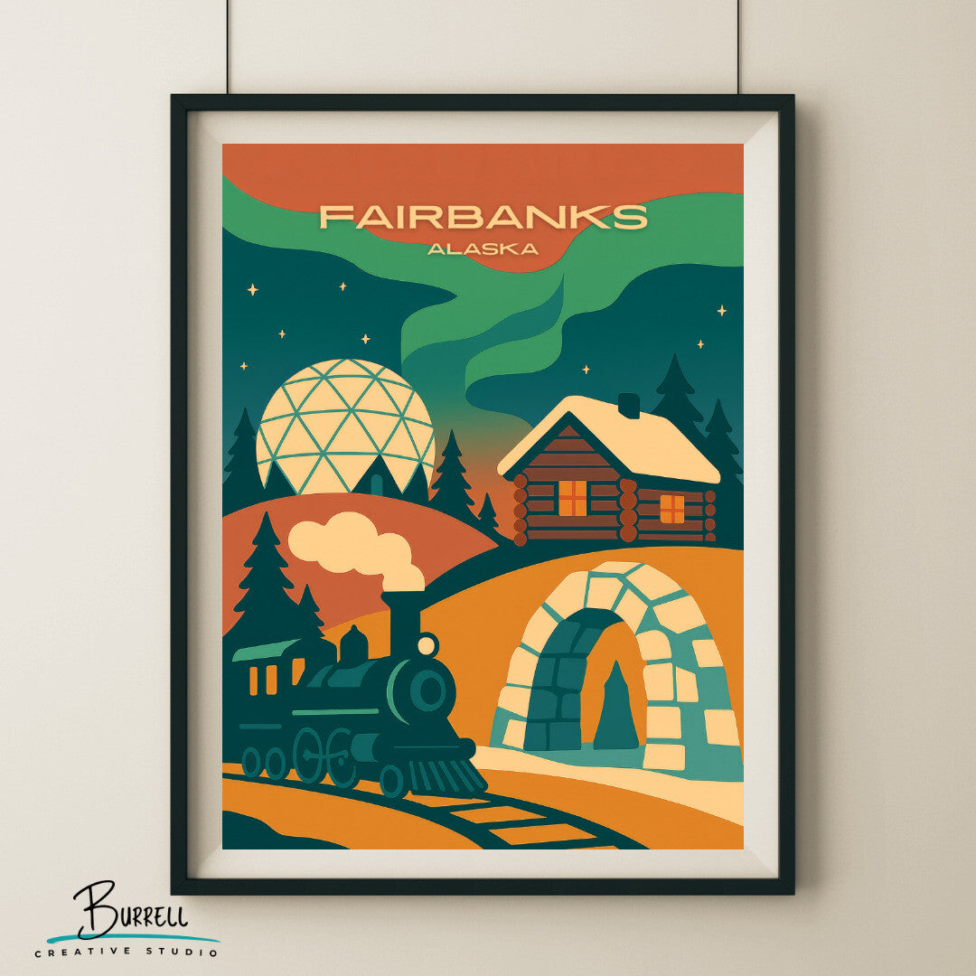 Fairbanks Alaska Unique Attractions Travel Poster & Wall Art Poster Print