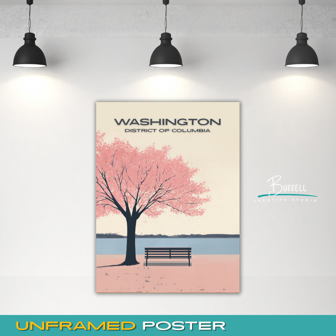 Washington District Of Columbia Tidal Basin Cherry Blossom Travel Poster & Wall Art Poster Print