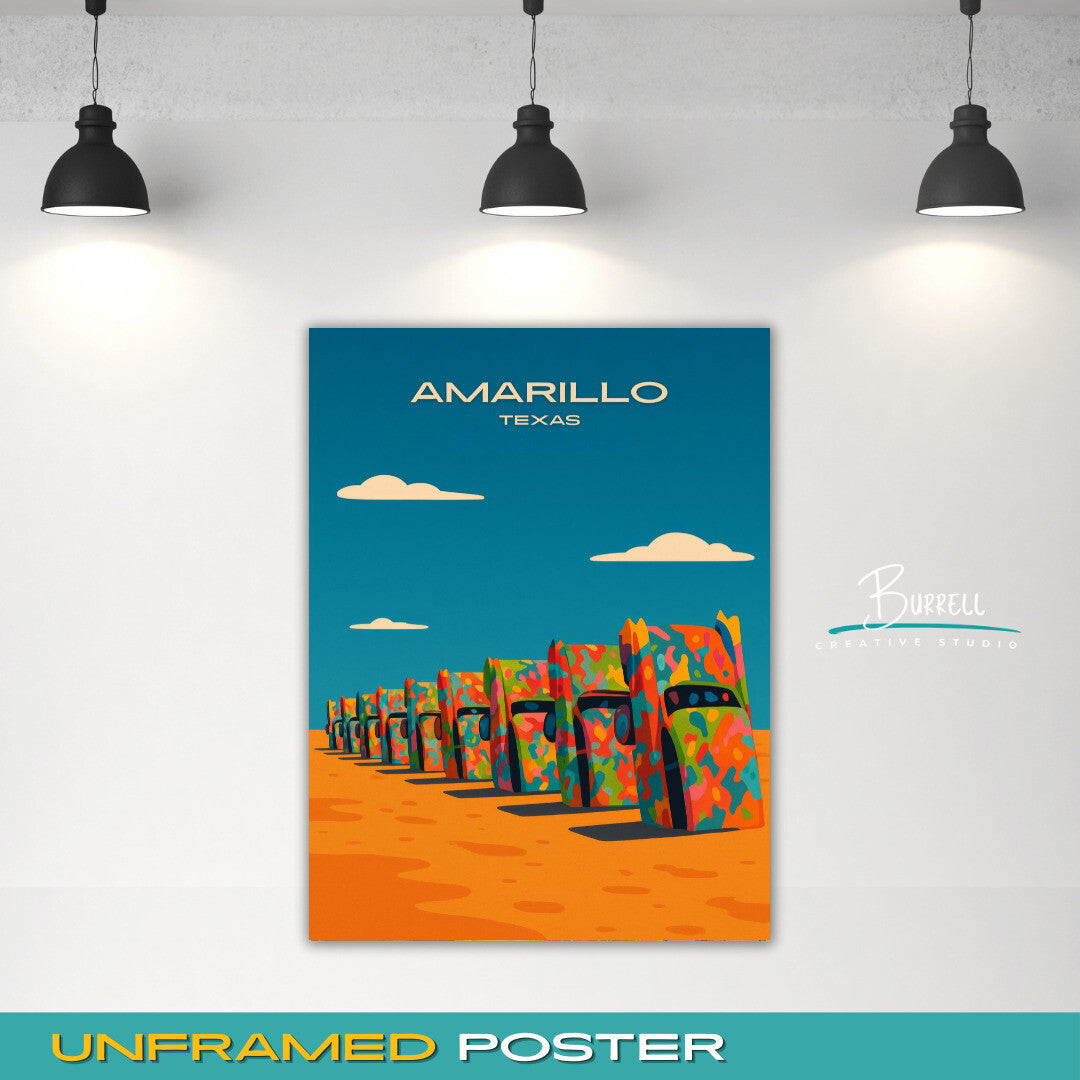 Amarillo Texas Cadillac Ranch Travel Poster & Wall Art Poster Print