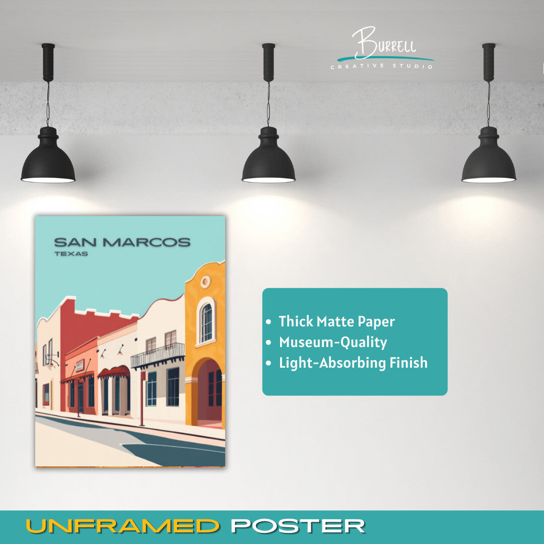 San Marcos Texas Architecture Travel Poster & Wall Art Poster Print