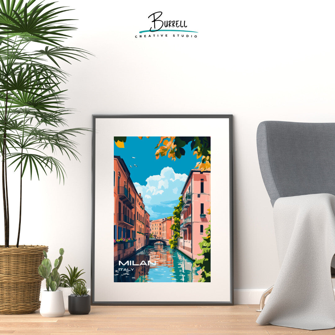 Milan Italy Navigli Travel Poster & Wall Art Poster Print