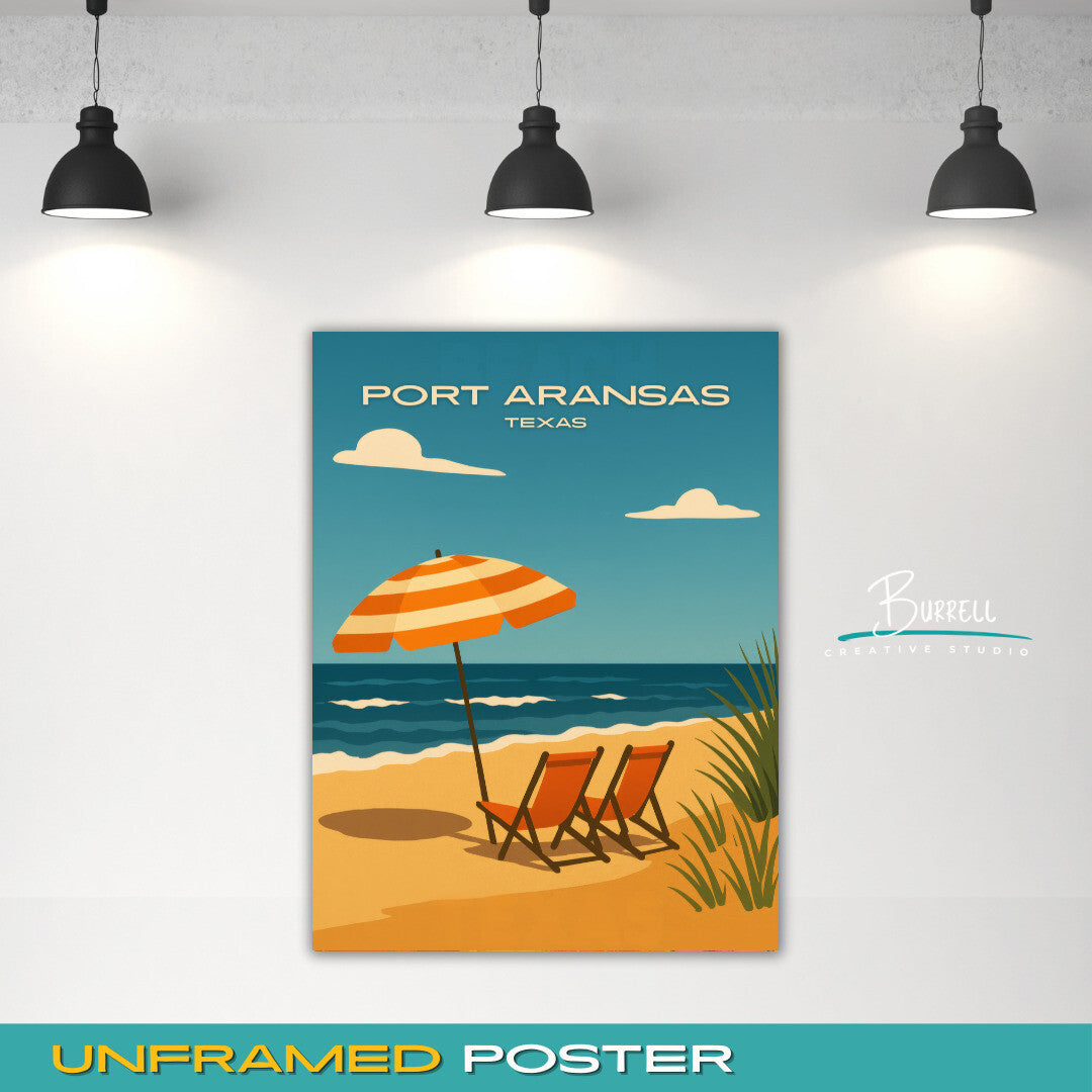 Port Aransas Texas Beach Travel Poster & Wall Art Poster Print