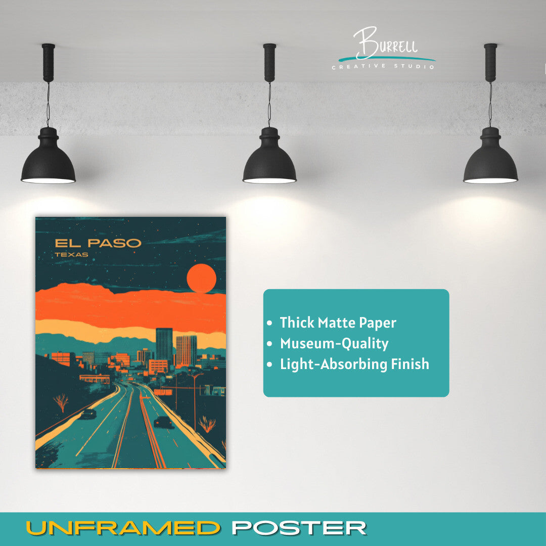 El Paso Texas City Skyline Travel Poster & Wall Art Poster Print