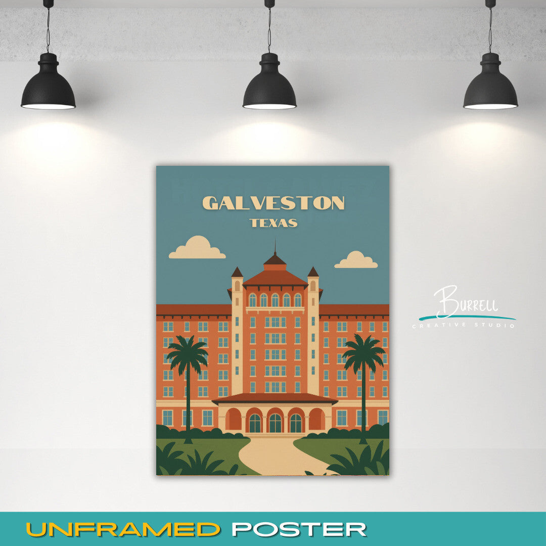 Galveston Texas Hotel Galvez Travel Poster & Wall Art Poster Print