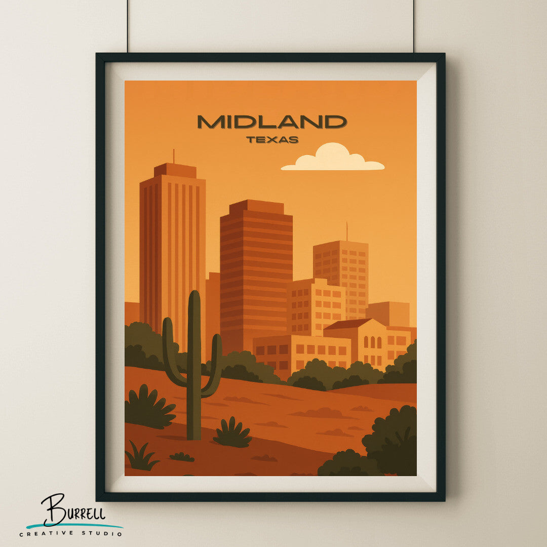 Midland Texas Skyline Travel Poster & Wall Art Poster Print
