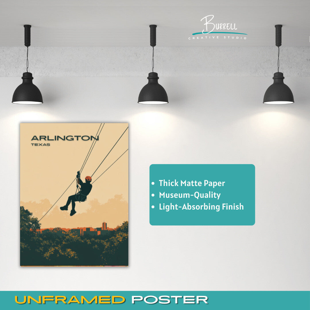 Arlington Texas Zip lining Travel Poster & Wall Art Poster Print