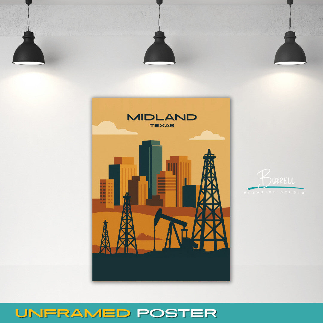 Midland Texas Oil Culture Travel Poster & Wall Art Poster Print