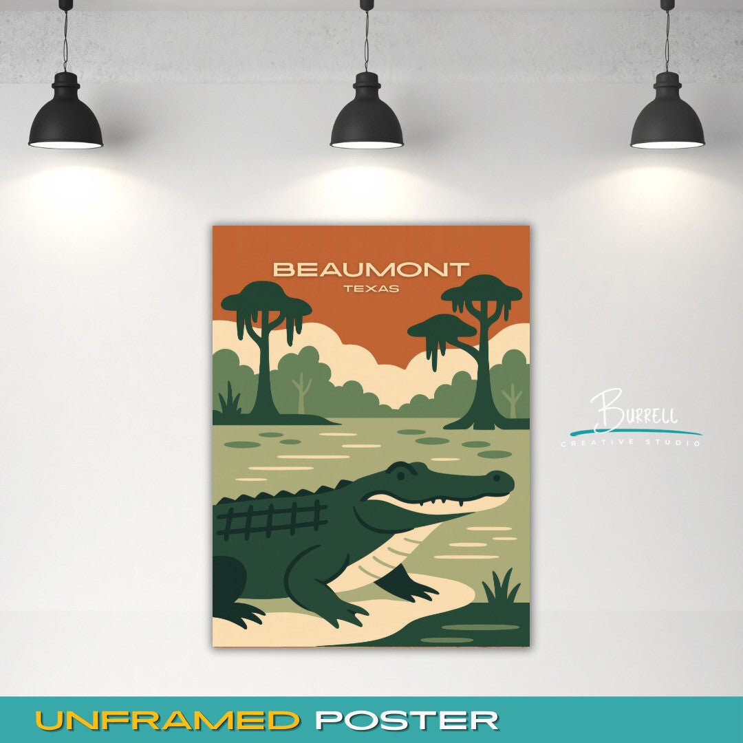 Beaumont Texas Gator Country Travel Poster & Wall Art Poster Print