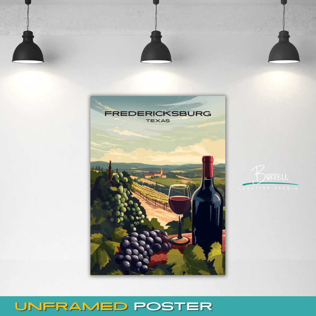 Fredericksburg Texas Wine Country View Travel Poster & Wall Art Poster Print