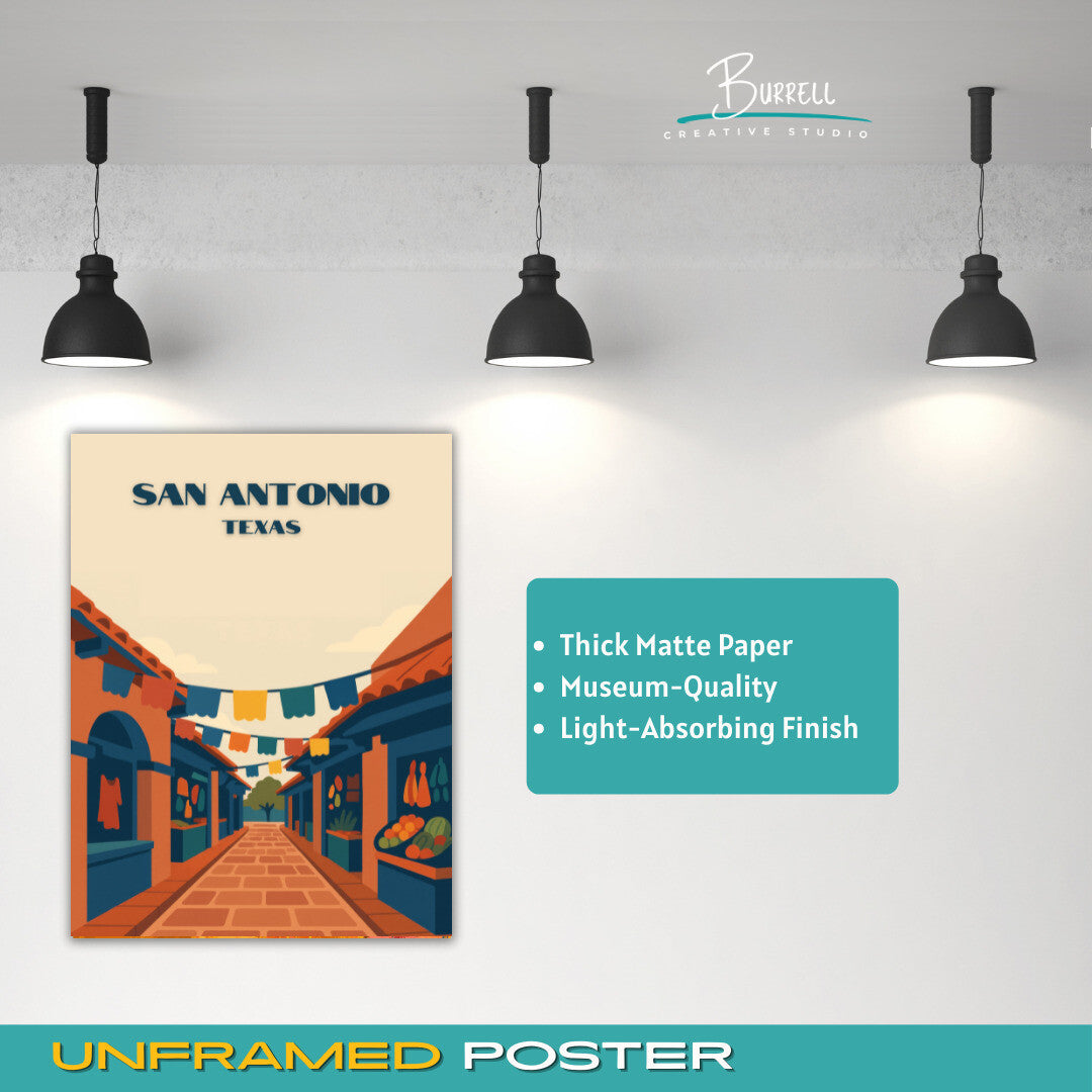 San Antonio Texas Market Square Travel Poster & Wall Art Poster Print