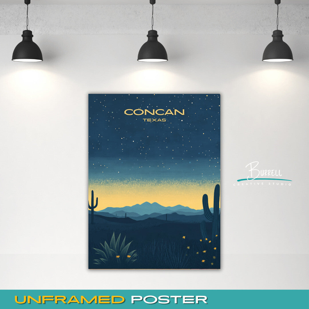 Concan Texas Night Sky View Travel Poster & Wall Art Poster Print
