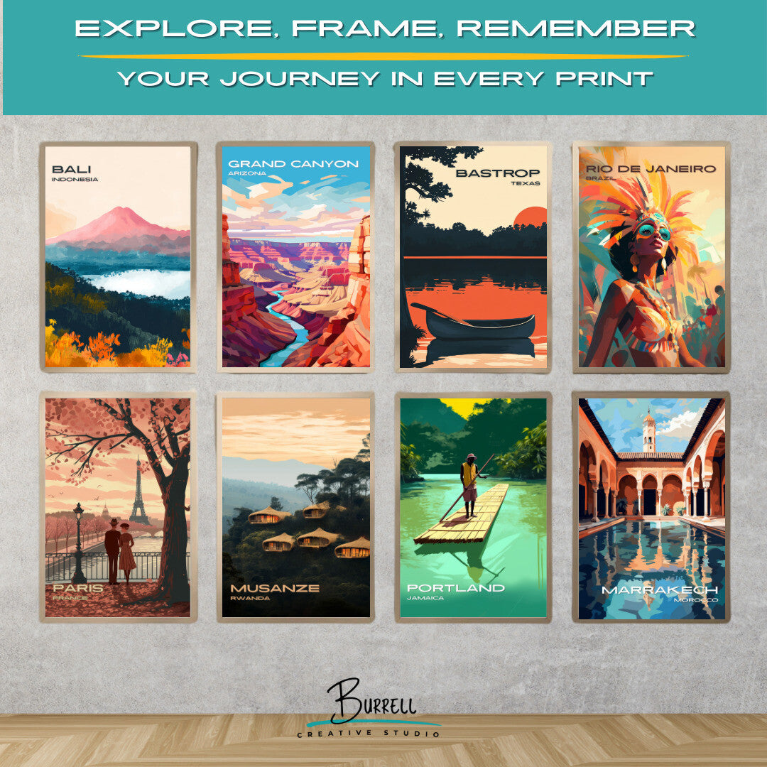 Bastrop Texas Lake Sunset Travel Poster & Wall Art Poster Print