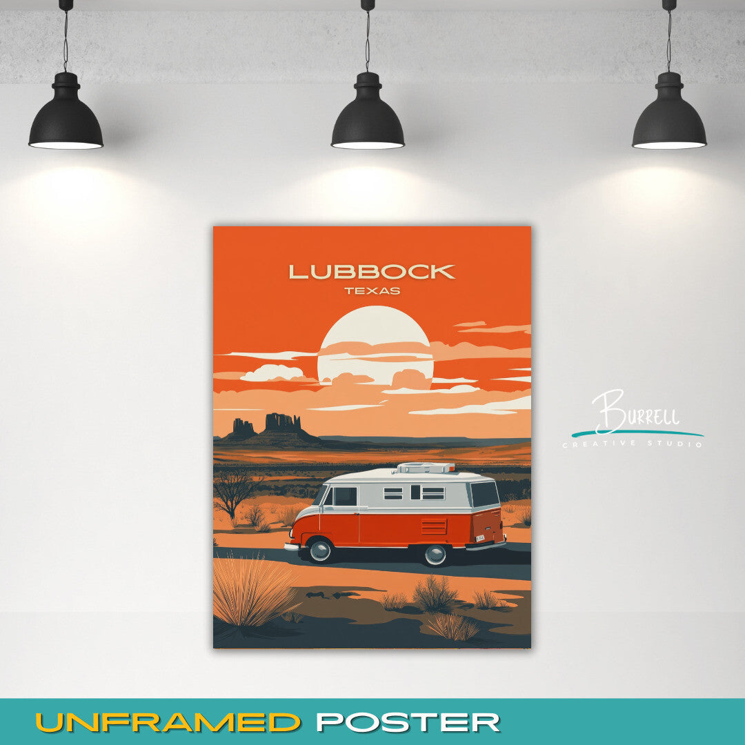 Lubbock Texas Scenic Outdoor Sunset Travel Poster & Wall Art Poster Print
