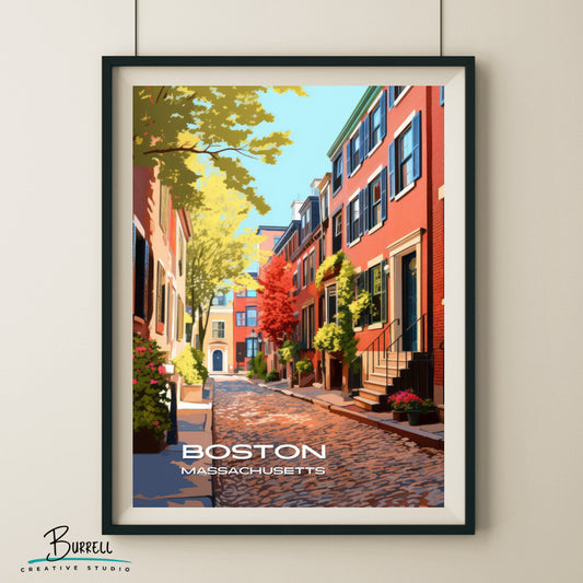 Boston Massachusetts Beacon Hill Neighborhood Travel Poster & Wall Art Poster Print
