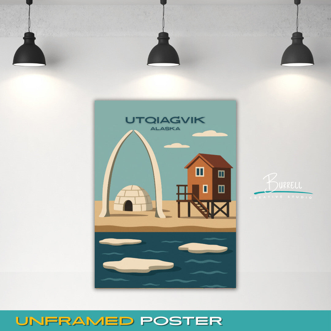 Utqiaġvik Alaska Unique Landmarks Travel Poster & Wall Art Poster Print