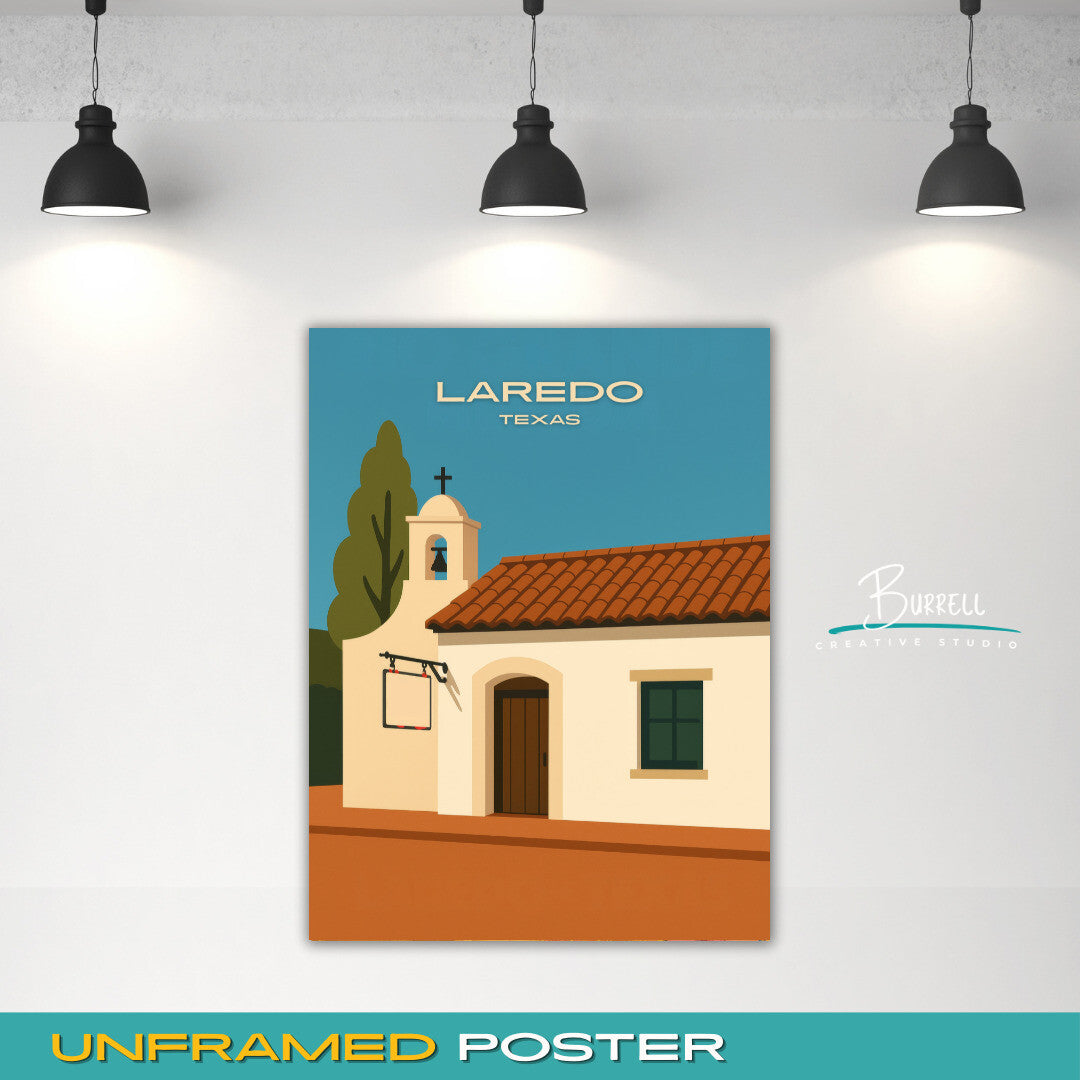 Laredo Texas Old Town Feel Travel Poster & Wall Art Poster Print