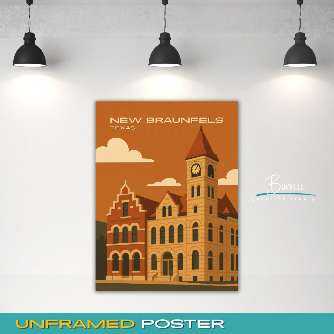 New Braunfels Texas Historic Architecture Travel Poster & Wall Art Poster Print