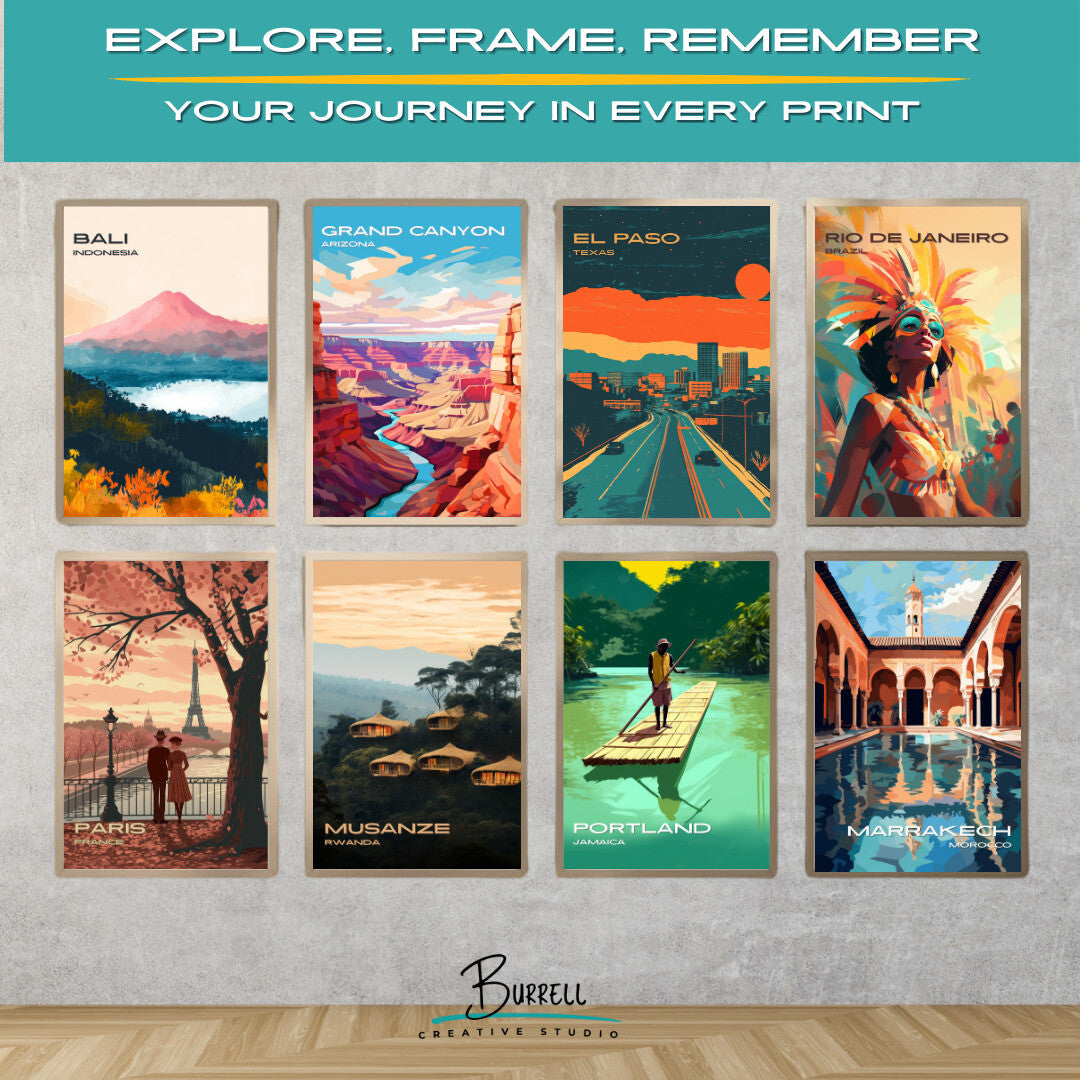 El Paso Texas City Skyline Travel Poster & Wall Art Poster Print