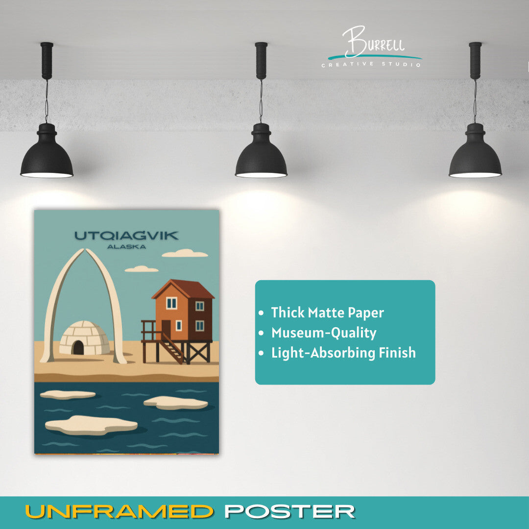 Utqiaġvik Alaska Unique Landmarks Travel Poster & Wall Art Poster Print