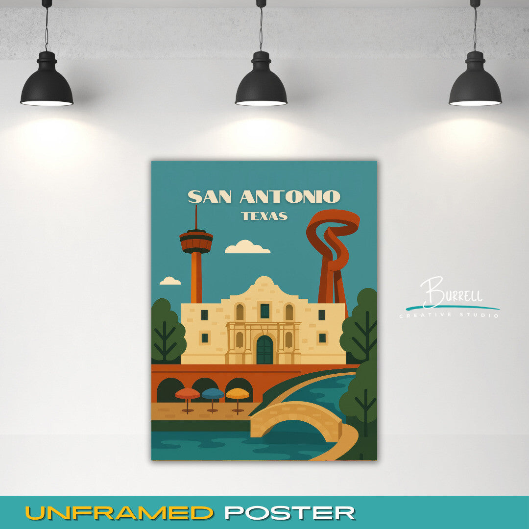 San Antonio Texas Unique Attractions Travel Poster & Wall Art Poster Print