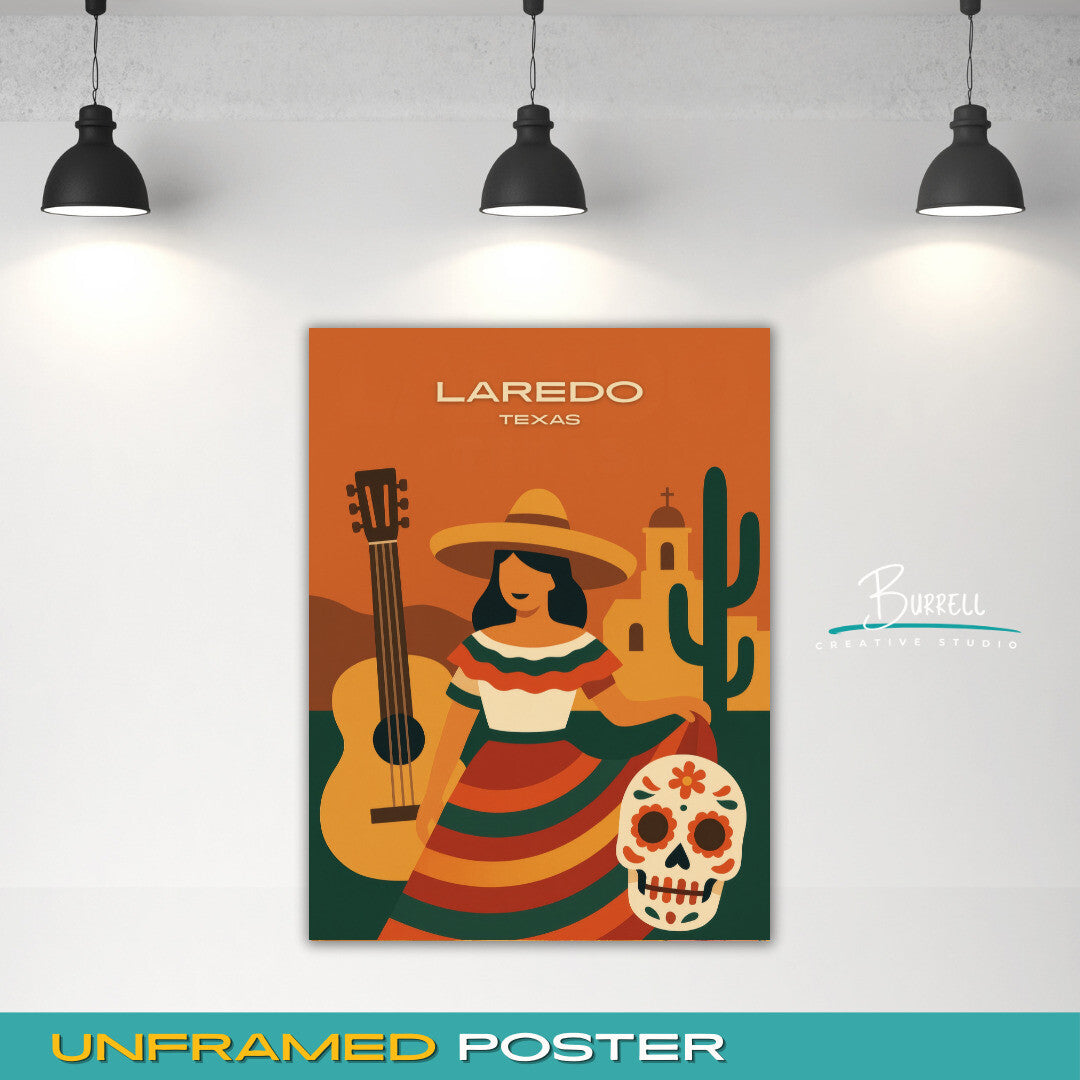 Laredo Texas Hispanic Culture Travel Poster & Wall Art Poster Print
