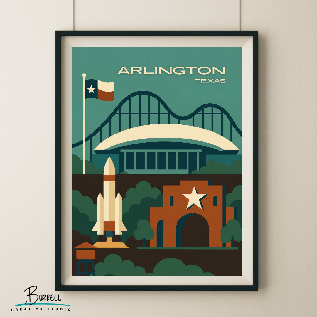 Arlington Texas Unique Attractions Travel Poster & Wall Art Poster Print