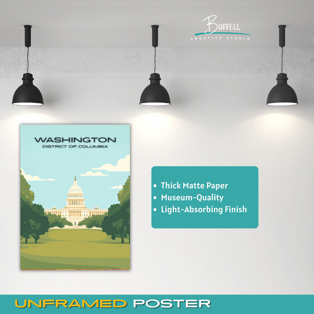 Washington District Of Columbia Capitol Building Travel Poster & Wall Art Poster Print