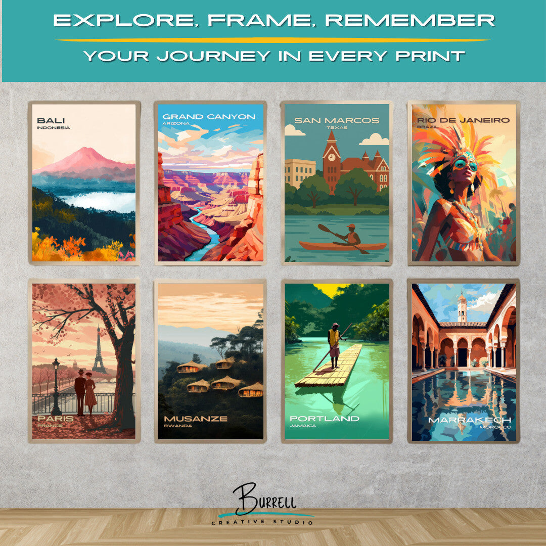 San Marcos Texas Kayaking Travel Poster & Wall Art Poster Print