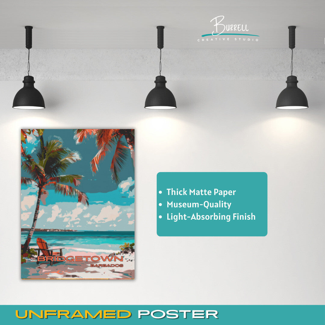 Bridgetown Barbados Beach View Travel Poster & Wall Art Poster Print