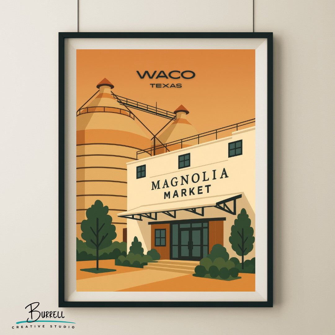 Waco Texas Magnolia Market Travel Poster & Wall Art Poster Print